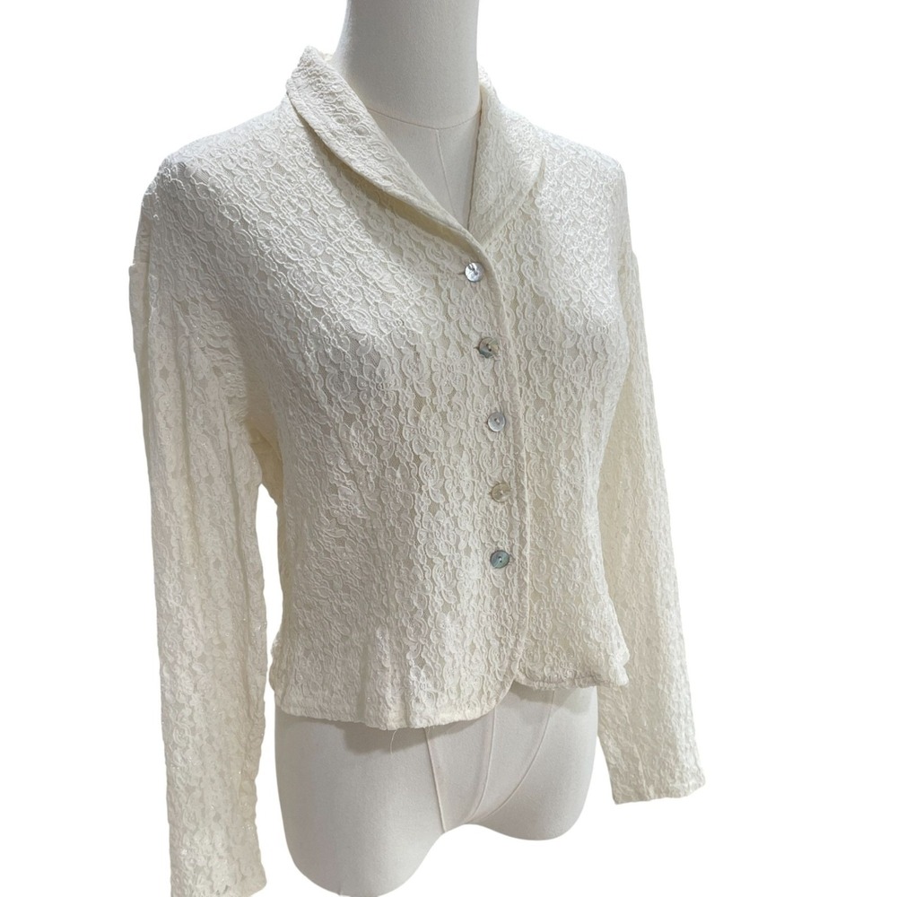 Granite‎ Lace Suit Jacket Ivory Feminine Career Blazer Vintage Romantic Preppy - Picture 7 of 10